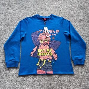 BIBISAMA Oni Girl Eat My Shorts Sweatshirt Mens XL Blue Anime Graphic Crewneck